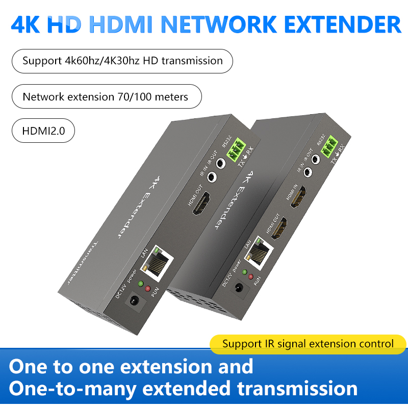 4K60HZ Ultra HD HDMI Extender to rj45 network cable signal transmission 70/100 meters power supply pair